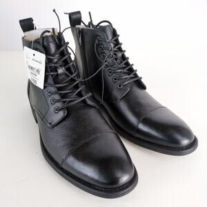 NWT J Ferrar Colebrook Men's 7 Black Faux Leather Ankle Boots, Side Zip Cap Toe